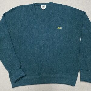 Vintage IZOD Lacoste Sweater Mens Medium Teal Blue V Neck Orlon Acrylic USA
